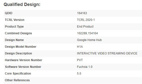 Fuchsia OS powered Google Nest Hub certified by Bluetooth SIG