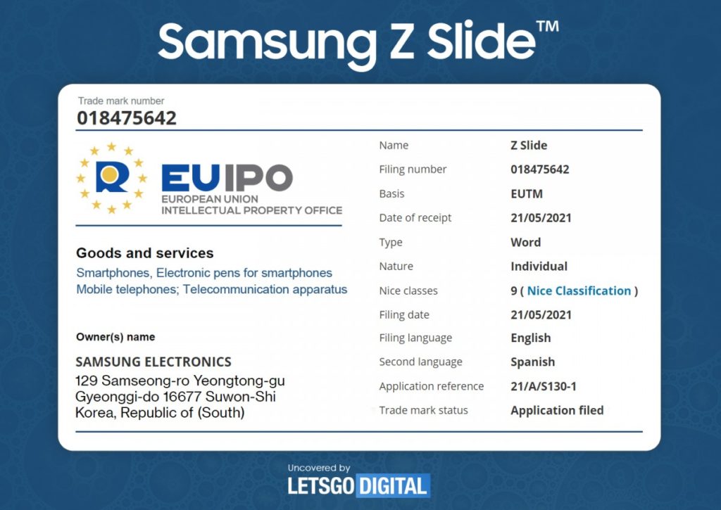 Samsung filed a trademark 'Z Slide' smartphone at EUIPO